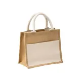 Mini-geantă de cumpărături din iută, cu buzunar și mânere din bumbac – cu logo personalizat — fotografia 1