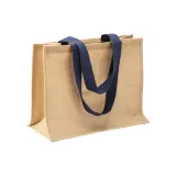 Sacoșă de cumpărături din iută, cu mânere lungi și pliu lateral – cu logo personalizat — fotografia 1