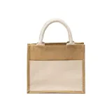 Mini-geantă de cumpărături din iută, cu buzunar și mânere din bumbac – cu logo personalizat — fotografia 2