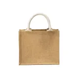 Mini-geantă de cumpărături din iută, cu buzunar și mânere din bumbac – cu logo personalizat — fotografia 3