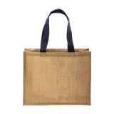 Sacoșă de cumpărături din iută, cu mânere lungi și pliu lateral – cu logo personalizat — fotografia 2