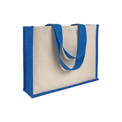 Sacoșă de cumpărături din pânză și iută, cu pliu lateral – cu logo personalizat