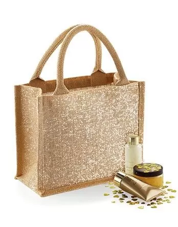Sacose din iuta cu fiiruri aurii - Shimmer Jute Mini Gift Bag – cu logo personalizat