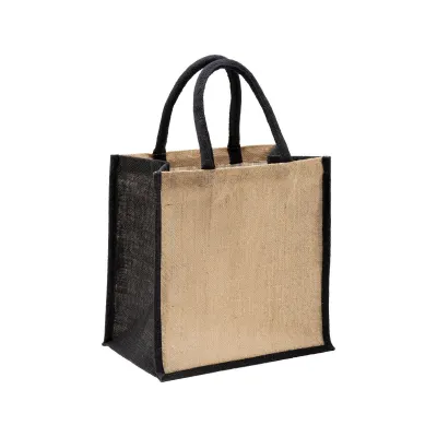 Mini-sacoșă de cumpărături din iută, cu mânere și inserții colorate – cu logo personalizat