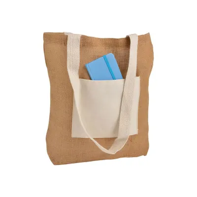 Sacoșă de cumpărături din iută, cu pliu de întărire la bază, din bumbac natural, cu închidere cu fermoar – cu logo personalizat