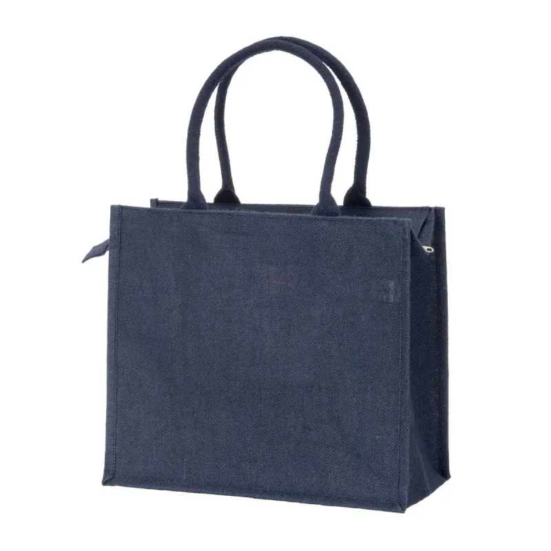 Sacoșă din iută cu mânere din bumbac. Prezintă închidere cu fermoar – cu logo personalizat