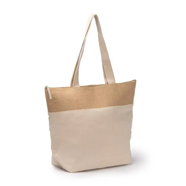 Cooler bag Morea greige din iută 280 g/m² cu fermoar – cu logo personalizat