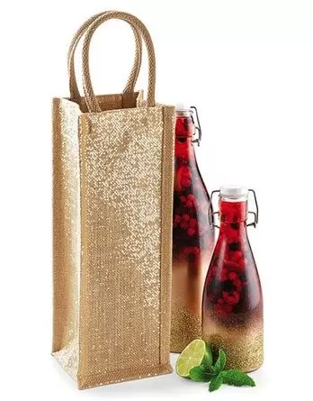 Sacosa din iuta pentru sticla - Shimmer Jute Bottle Bag – cu logo personalizat